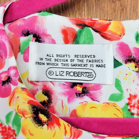 Vintage 80s Bright Floral Print Drop Waist Dress - Picture 7 of 8